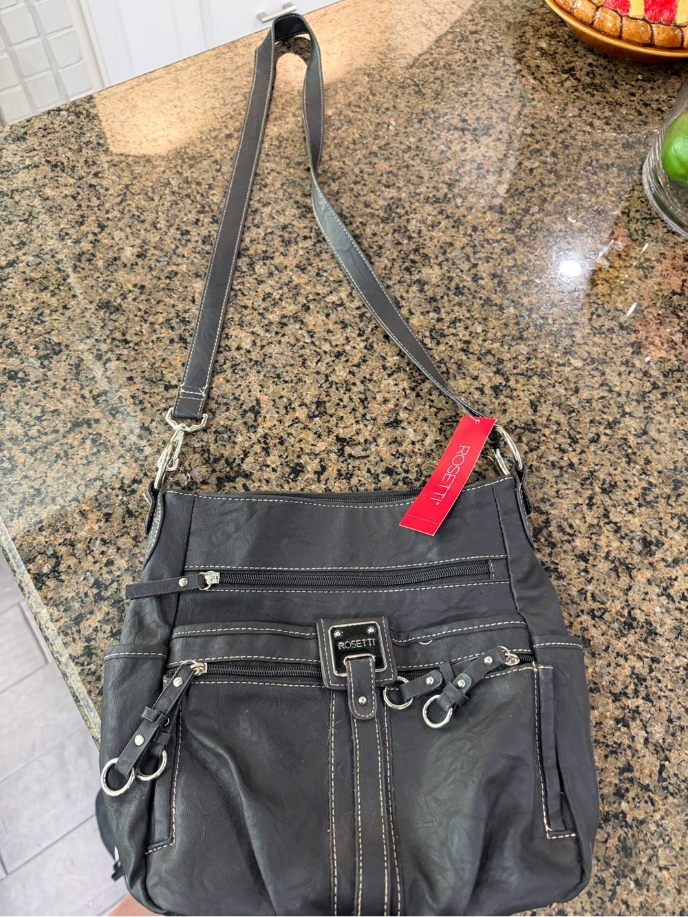 Rosetti Black Shoulder Crossbody Bag with Silver Hardware
